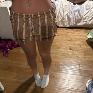 Aerie Tan and Pink Striped Pajama Shorts